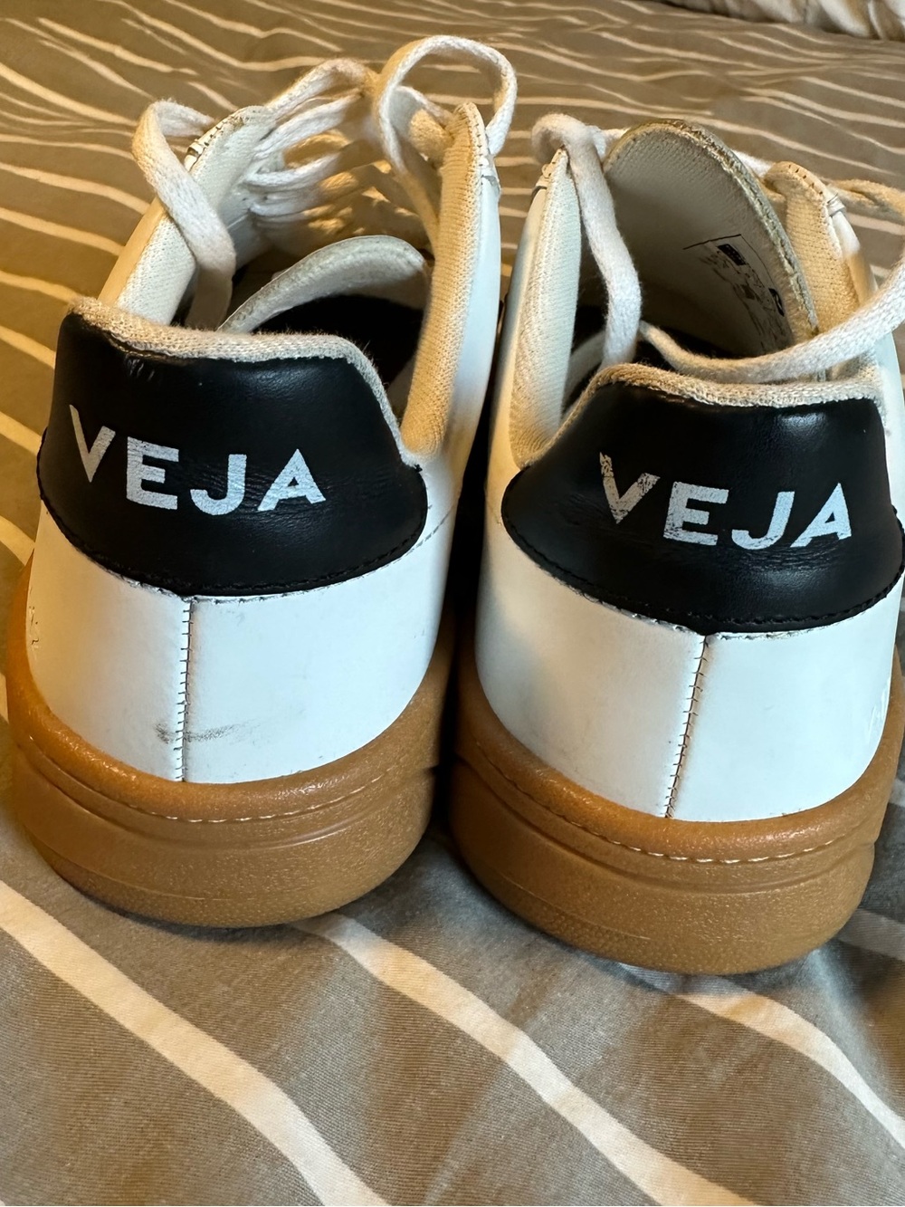 Veja Women's Low-Top Sneakers White with Black V and Gum Sole - Picture 5 of 7